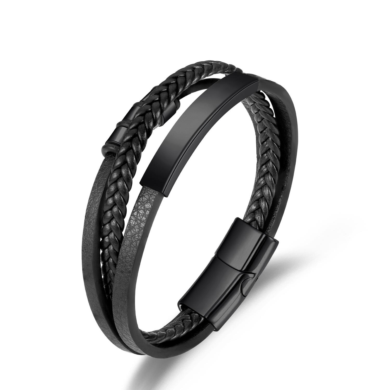 Men s Multi-Layer Leather Rope Bracelet with Cross, Stainless Steel & Titanium Steel, Popular Jewelry In Stock