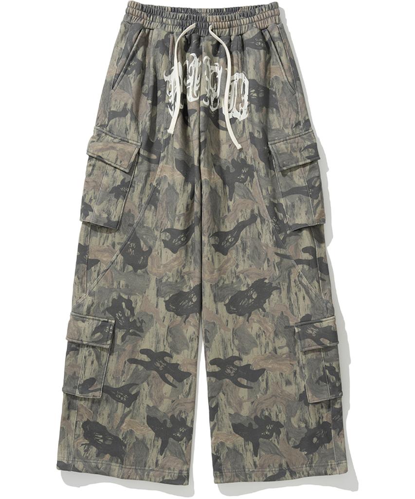 NOT4NERD Camo Incision Multi Cargo Sweat Pants - Khaki