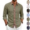 Herren Vintage Leinenmischung Langarm Hemd mit Kragen Color Block Knopfleiste US Größe