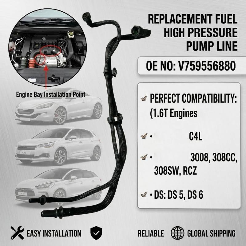 Replacement V759556880 Car Fuel Overflows Return Hose for 3008 308CC 308SW RCZ C4 Fuel Overflows Return Hose
