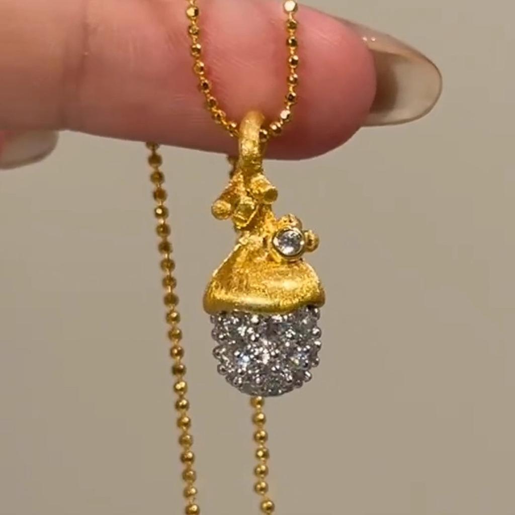 Classic retro brushed pine cone pendant necklace pendant high-end inlay diamonds collar chain women's wedding jewelry gift
