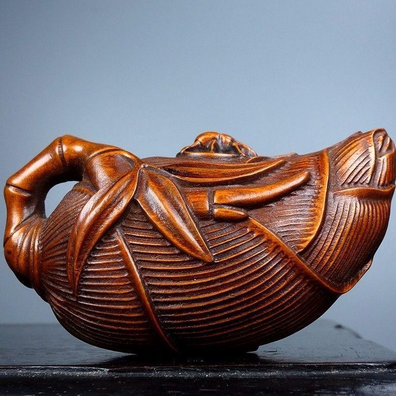 Red Sandalwood Teapot Handle Ornament - Solid Wood Carving Craft