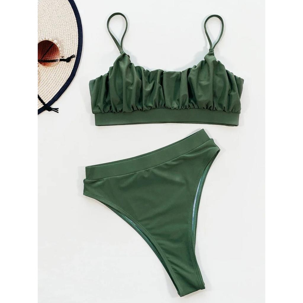 2024 Summer Women's Bikini Triangle Sexy Solid Two Piece Bathing Suit High Waist Bikini Beach Swimsuit for Women
