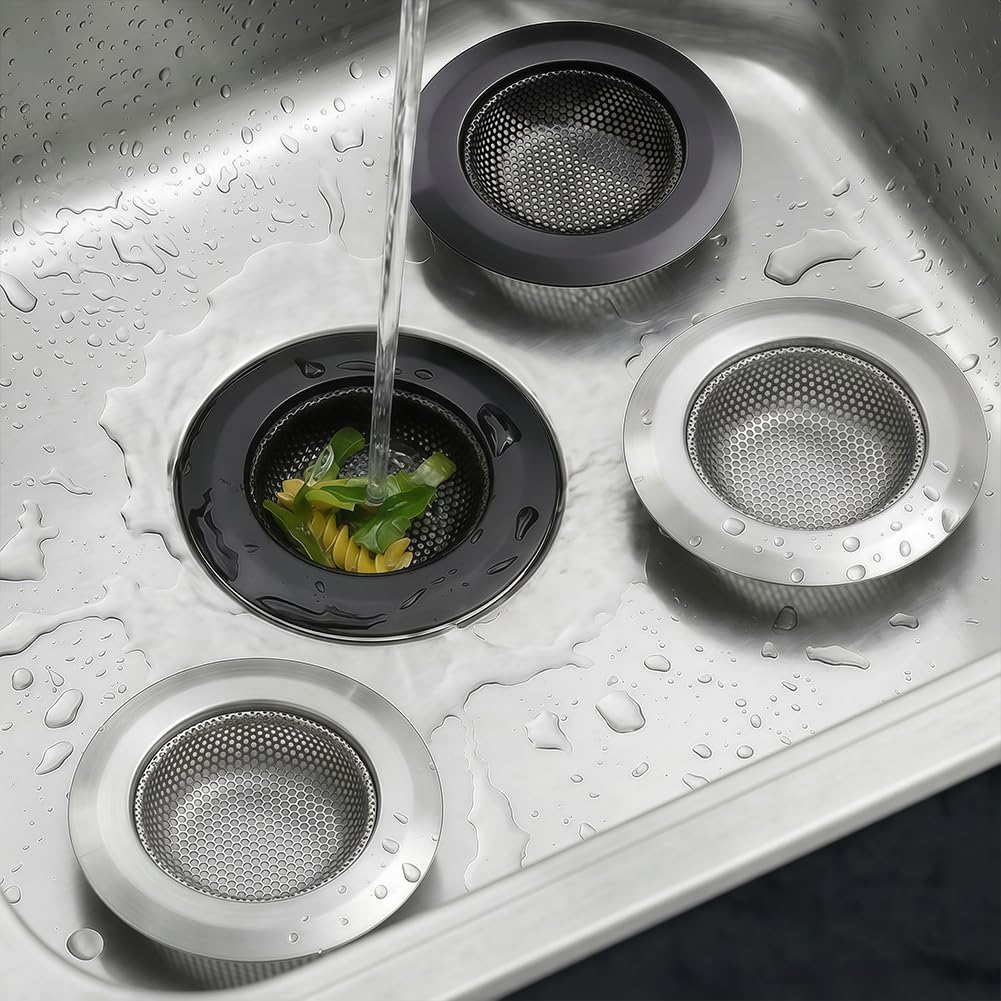 2 Pack - Black Kitchen Sink Strainer, Stainless Steel, Anti-Clogging, Large Wide Rim 4.5 Inch Diameter,Black
