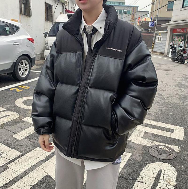 

Мужская зимняя куртка-пуховик, толстая теплая куртка с хлопковой подкладкой, воротник-стойка, пальто из искусственной кожи, застежка-молния на пуговицы, куртка-хлеб M чёрный