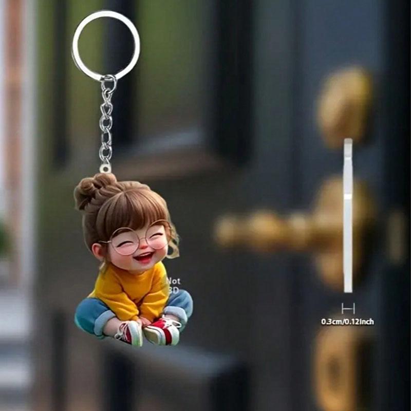 1 Cute Acrylic Girl Keychain, 2D Flat, Holiday Gift, Backpack Accessories, Key Decoration, Car Decoration, Keychain, Pendant