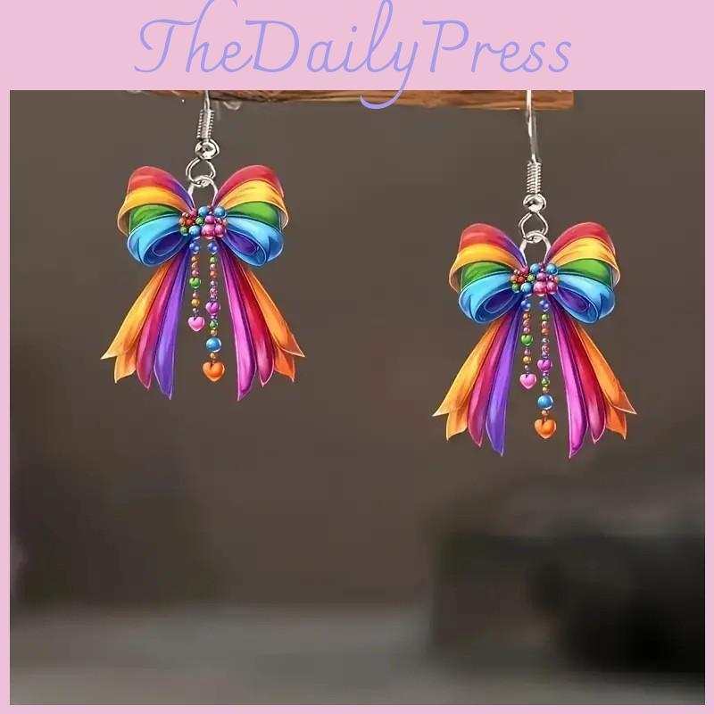 Creative Rainbow Bow Women's Acrylic Earrings For Casual Wear