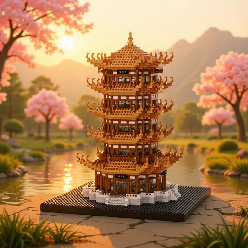 Challenging Yellow Crane Tower Micro Building Blocks - Educational Toy for Kids