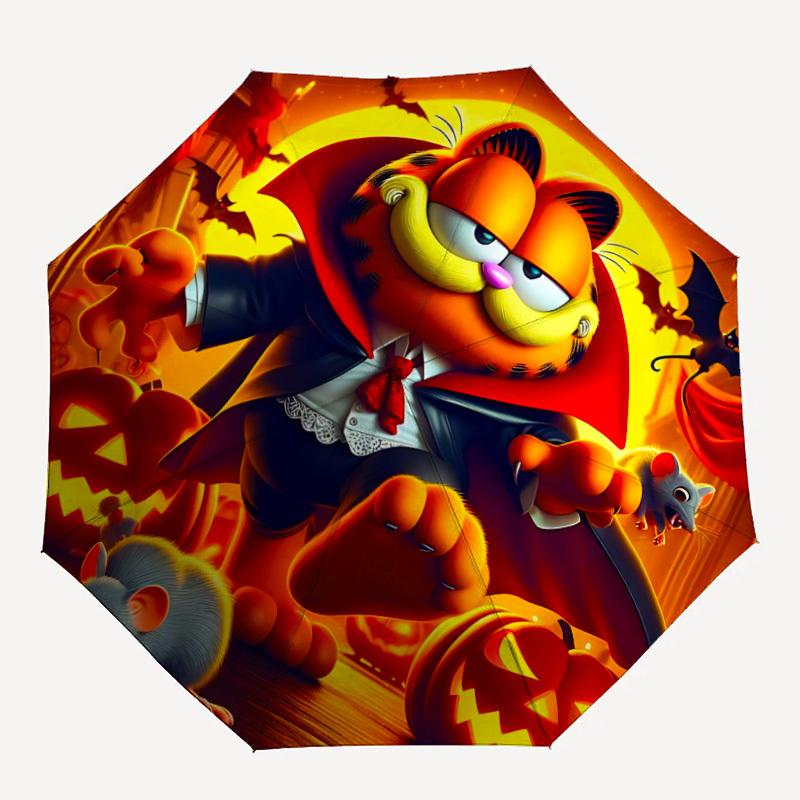 1pc Garfield Vampire Automatic Open/Close Umbrella - Compact Travel Umbrella with 8-Rib Durable Frame, Lightweight & Portable for Commuting, Fashionab