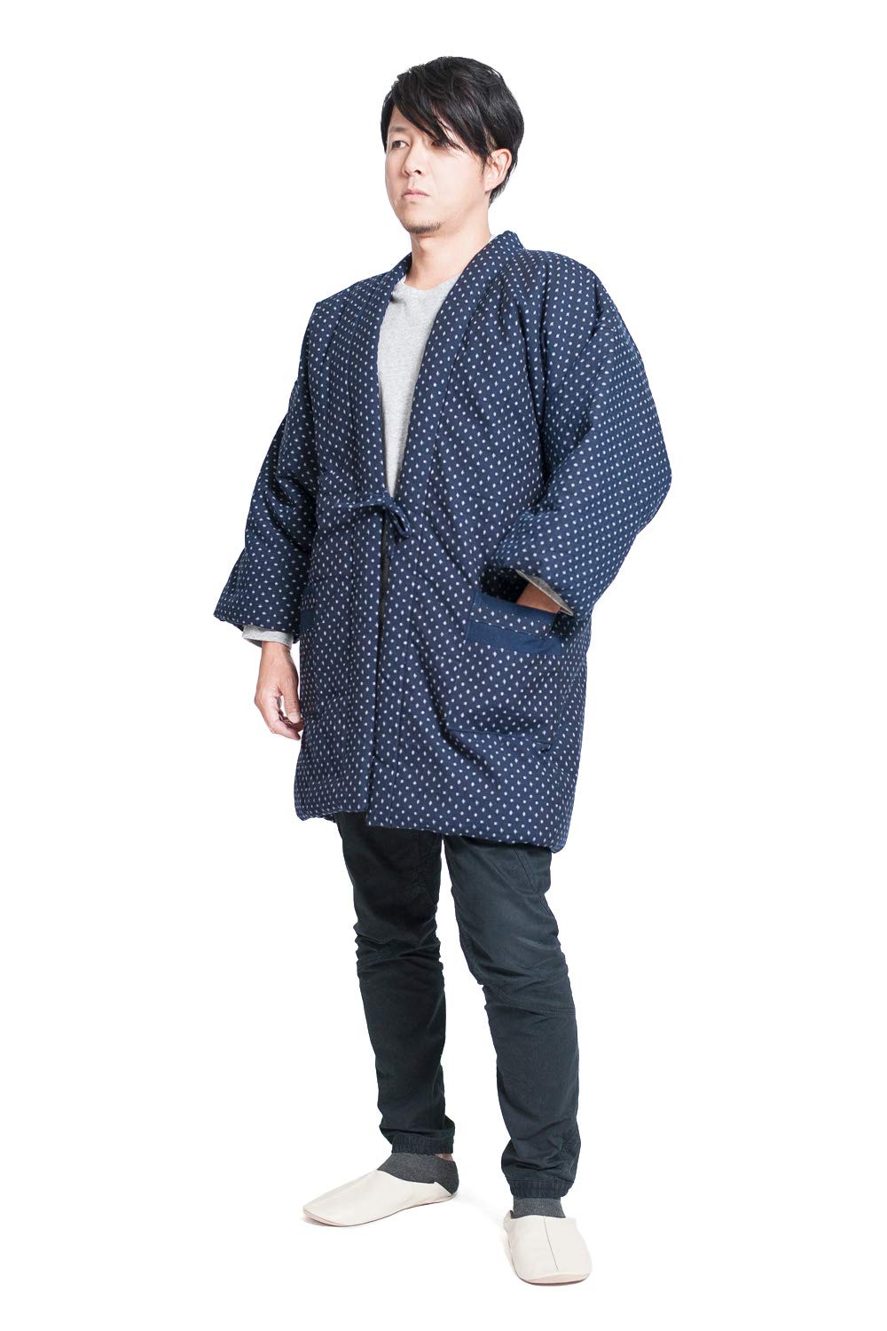 

Hanten Большой размер Сделано в Японии Зимний Куруме Стильный Hanten Хлопковый наполнитель Стильный Dotera Chanchanko Подарок Подарок Igeta Kasuri Navy x [Tayutaf] Мужской