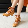 Fashion 2025 Fashion Female Pumps Round Toe Block Heels 7.5cm Lace Up Plus Size 45 46 47 Mary Janes Women Dating Shoes