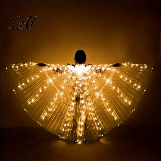 LED Belly Dance Wings Light Up for Adults Kids Glowing Halloween Costume Performance Props Colorful with Lights Luminous Foldable Stage Shows