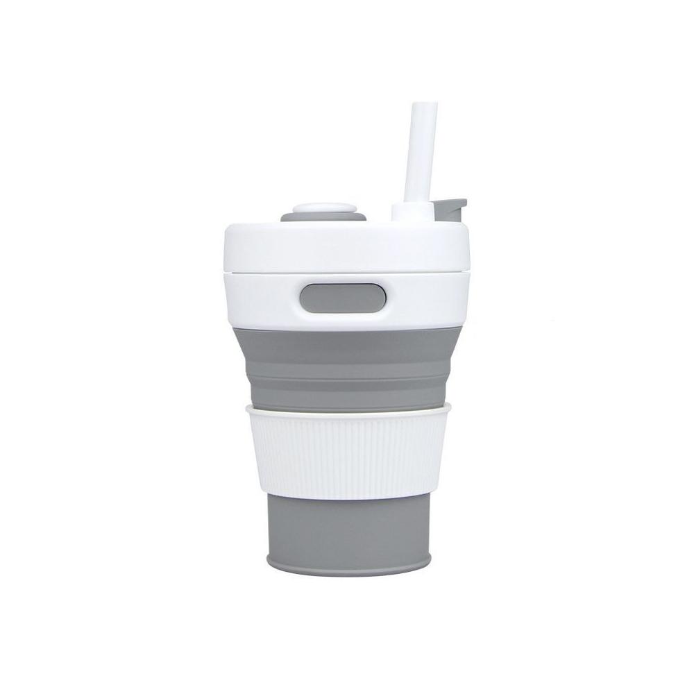 450ml/15oz Silicone Folding Cup with Straw Lid and Carabiner Coffee Cup Suitable for Travel Camping Picnic Travel Mountaineering