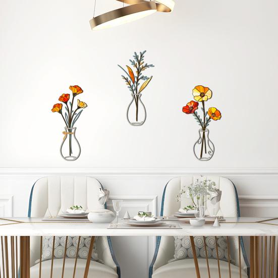 3 Stück/Set Metall Blumenvase Wandskulptur 3D Hohl Eisendraht Pflanzenvase Wandornament Zuhause Büro Wohnzimmer Badezimmer Küche Wandkunst Schild