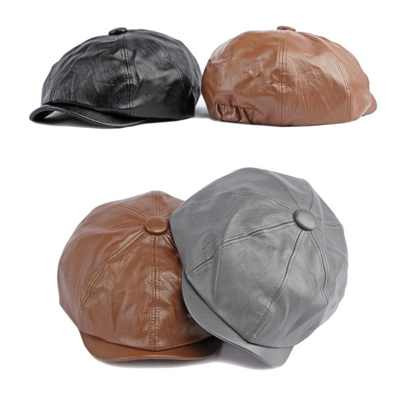 Menns Peaky Blinders Hat Dame Retro PU Leather Flat Cap Beret Newsboy Cap