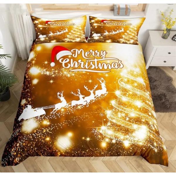 Santa Claus Bed Three-Piece Set, Digital Print Quilt Cover Sheet Set