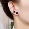 Vintage Black Zircon Flower Pearl Stud Earrings For Women Korean Elegant Personality Earrings Wedding Party Jewelry Gift Mujer
