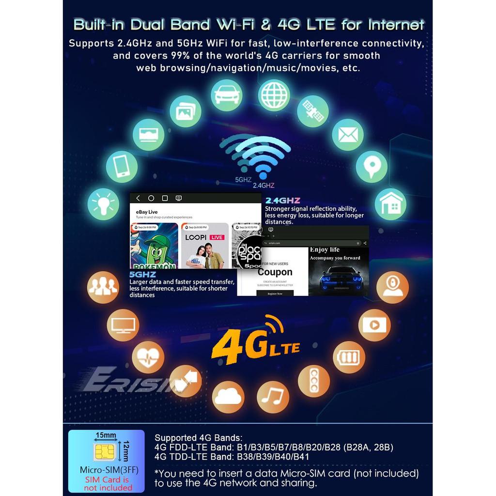 EU Erisin ES6691V Android 14 Car Stereo GPS Navi CarPlay DSP Auto Radio for VW Sharan Golf Seat Altea Skoda Fabia Dashboard