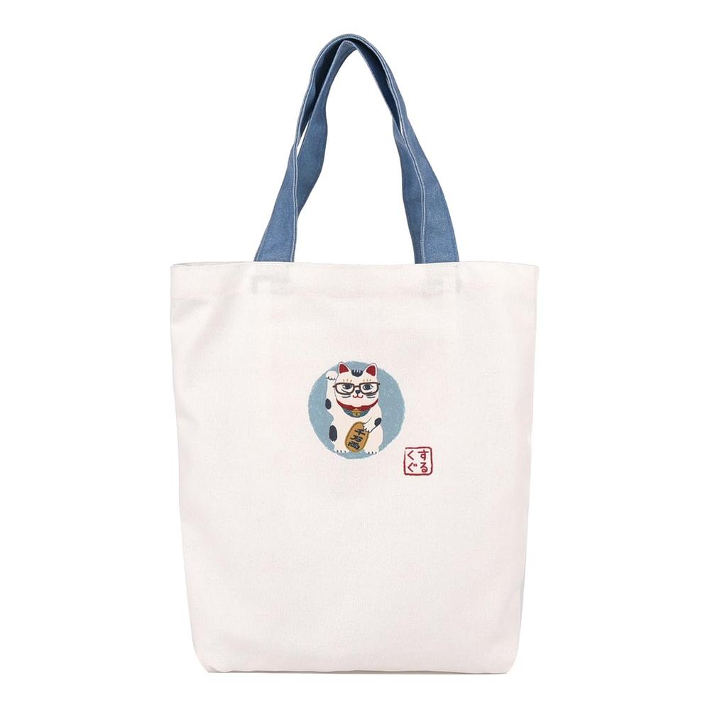 Japanskt Mönster Kanvasväska Katt som Vinkar Design OW [Kusuguru Japan] Väska,
