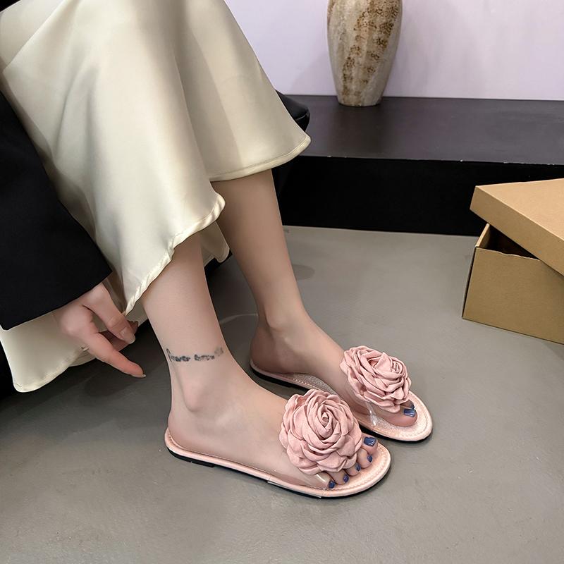 Women Slippers 2026 New Summer Elegant Women Shoes Trend Comfortable Flat Slippers Fashionable Flower Sandals Home Slides Women