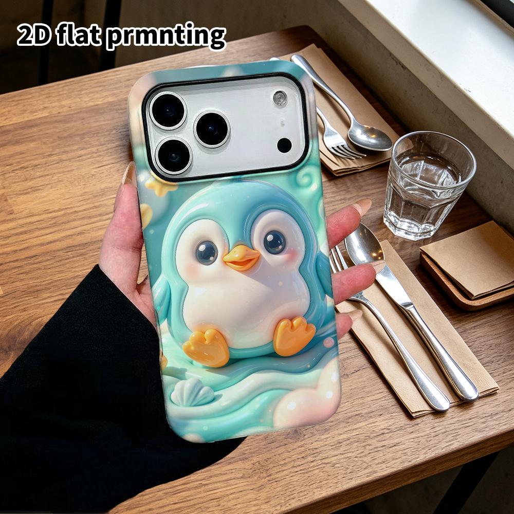 Phone Case: 2D Flat Design Suitable for iPhone 18 17 16 15 14 13 Pro Protective Case, Jelly Little Penguin, Perfect Christmas and Halloween Holiday Gi