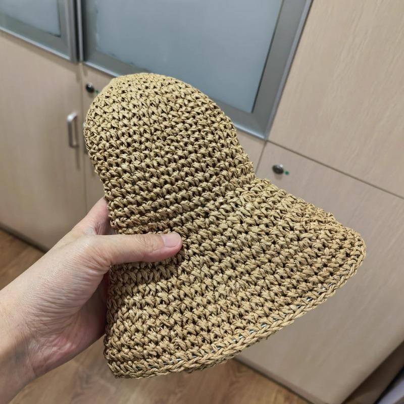 Retro Bohème Stil Damen Stroh Sommer Outdoor Hut Stroh Gewebt Reise Strand Fischer Eimerhut Großer Rand Weiche Faltbare Kappe