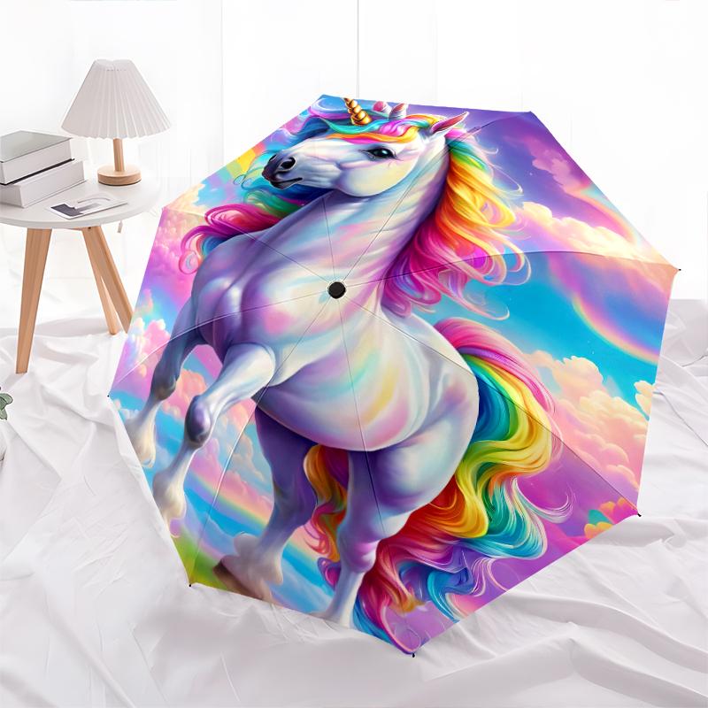 1PC unicorn cartoon Umbrella Portable Folding Umbrella Iron Frame Hole Bone Structure Outdoor Home Umbrella A3