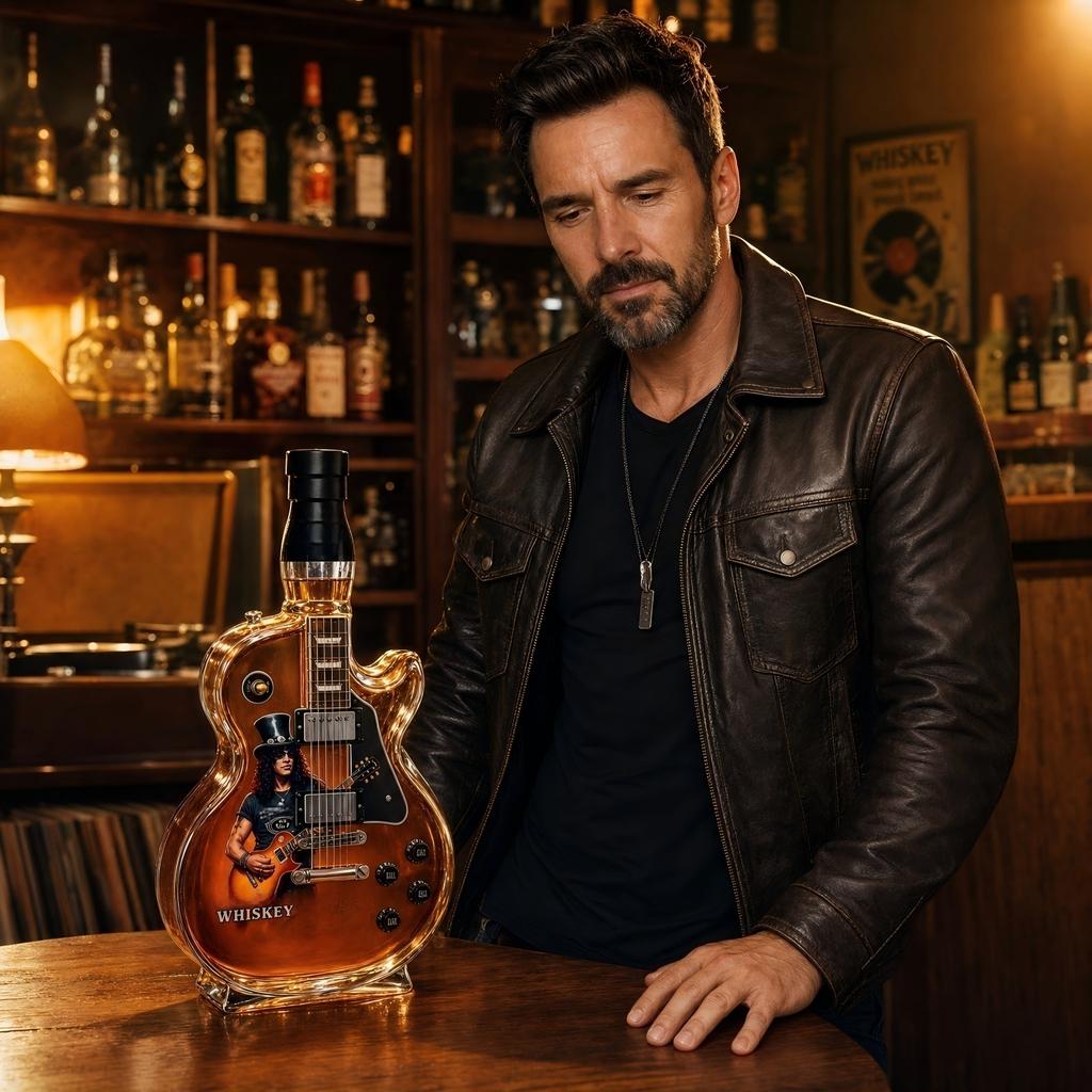 High Borosilicate Glass Whiskey Bottle Guitar Shape Design Whiskey Decanter Glass Liquor Bottle with Screw Cap for Home Bar Display