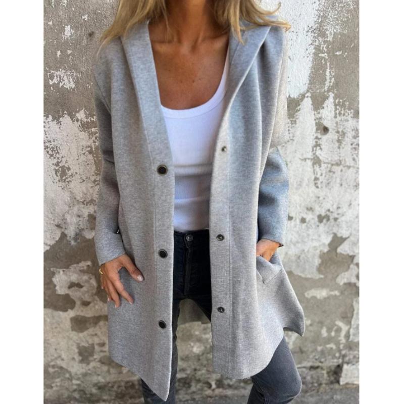 Frühlings- und Herbst-Damen-Cardigan einfarbig lässige einreihige Kapuzenjacke