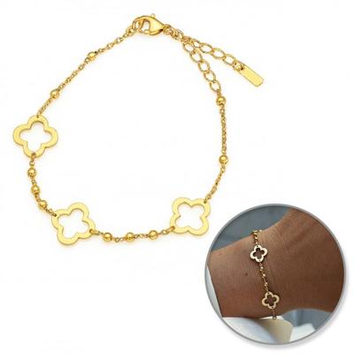 Bracelet Surgical Stainless Steel Gold Plated 14K Four-leaf Clovers For Hand Gold