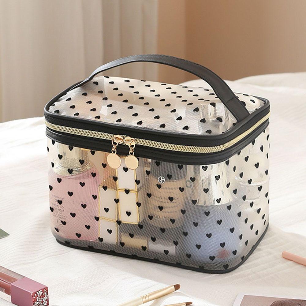 Black Heart Printed Mesh Love Makeup Bag Large Capacity Women Toiletry Bag Women
