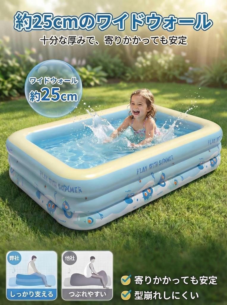 New for 2026 Bicato Family Pool, Large 3m Inflatable Pool (300cm X 165cm X 50cm), Rectangular, 3-Cavity, Thick PVC, Large Capacity, Foldable, Easy
