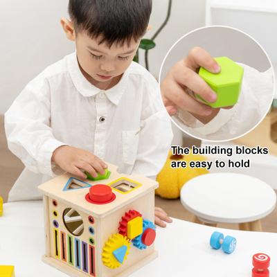 Baby Busy Cube Toy Color Shape Sorting Fine Motor Skills 8-In-1 Wooden Activity Cube Travel Portable Toddlers Educational Interactive Sensory Cube