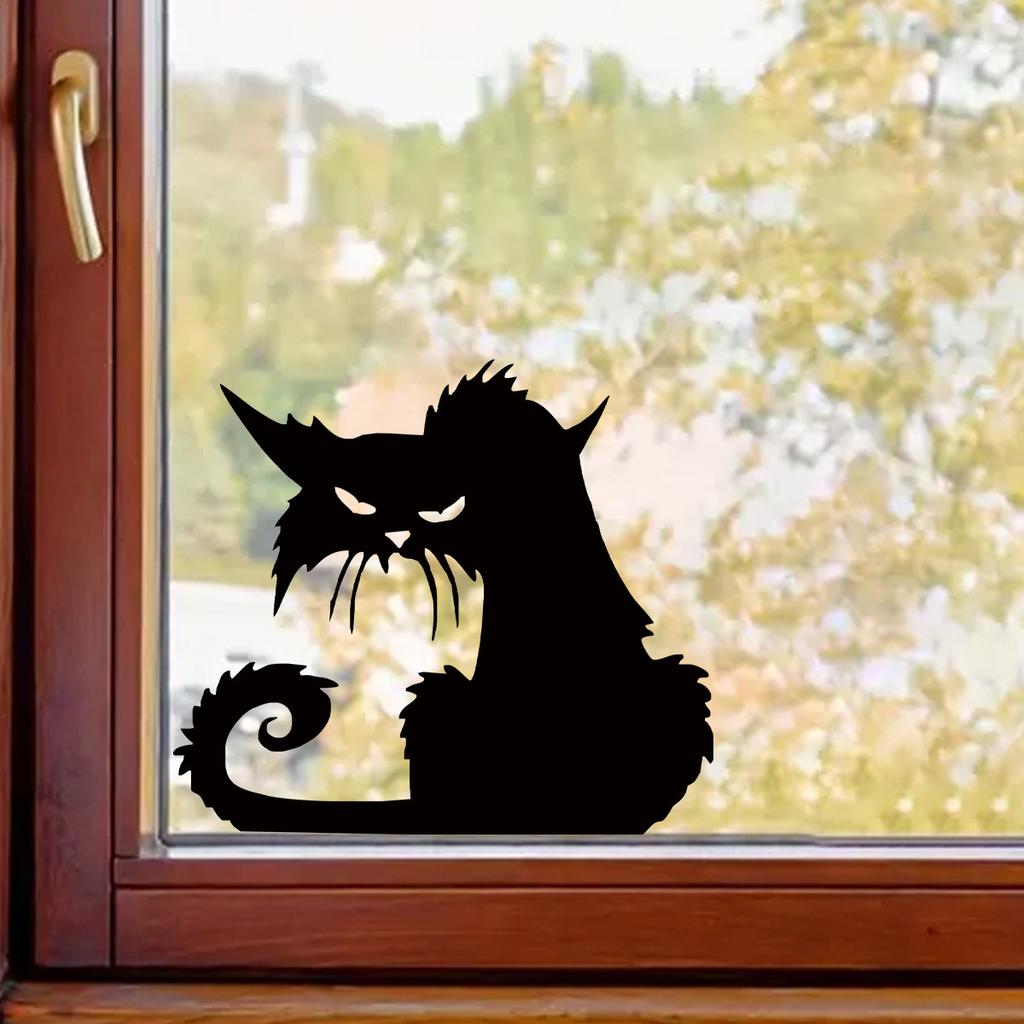 Tough Cartoon Cat Silhouette Window Stickers, Self-Adhesive Wall Decals for Kids Room Door Glass Decoration