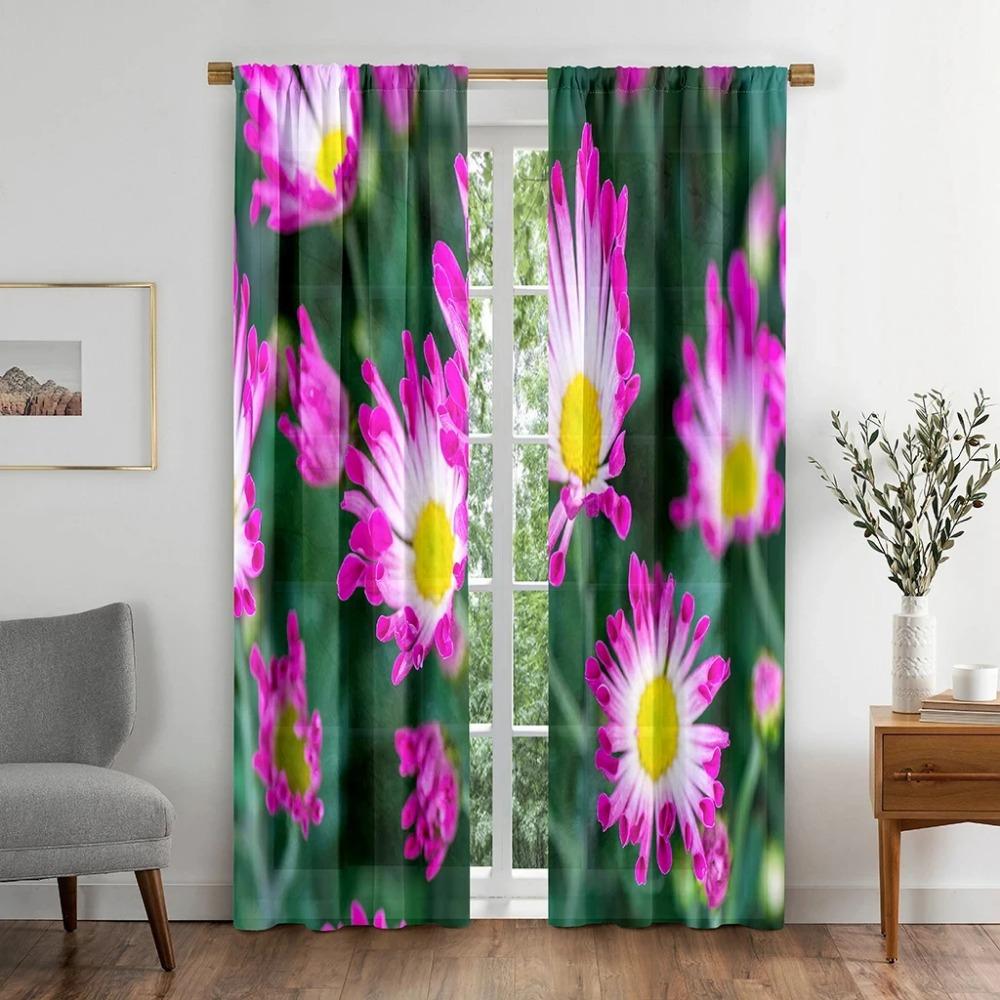 Daisy Flower Blackout Curtains for The Bedroom Window Fabric Curtain for Living Room Left and Right Biparting Open High Shading