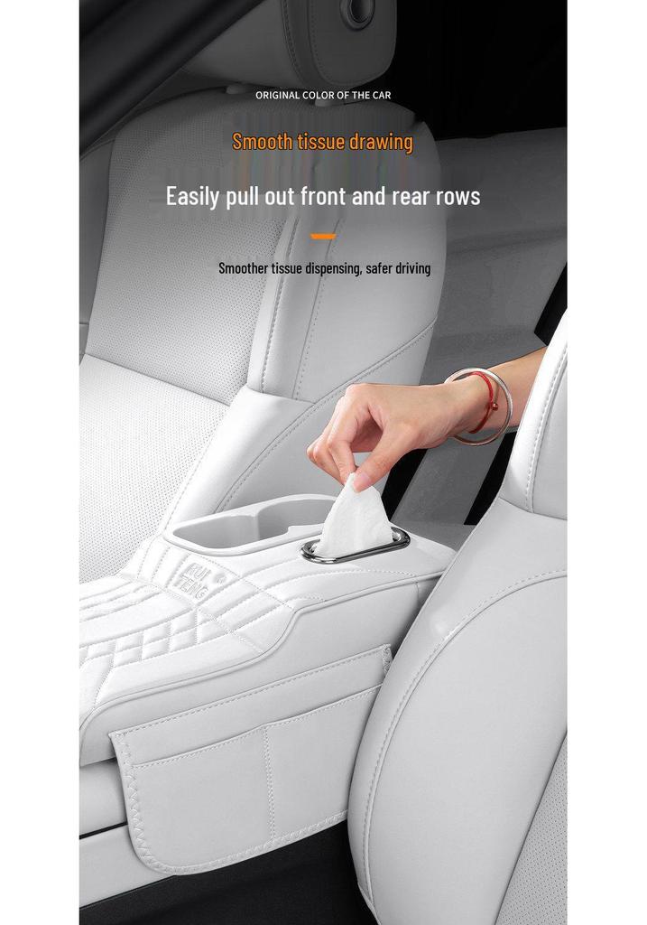 Zunjie S800 Armrest Box Pad with Tissue Box, Cup Holder, and Storage Bag for Car Interior Accessories.