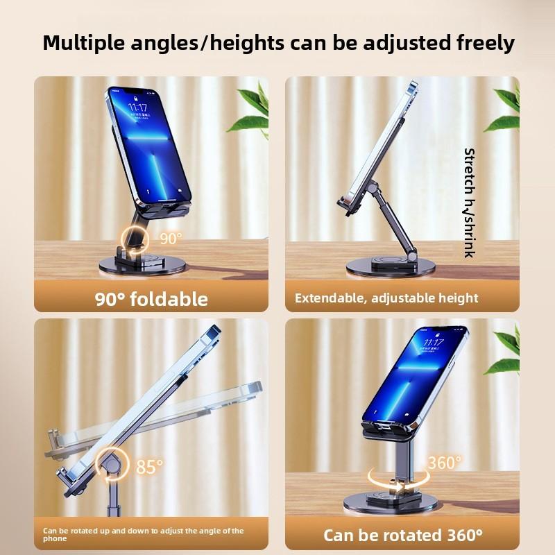 Metal Alloy Phone Holder With 360 Degree Rotation And Adjustable Height For Desk Organizer