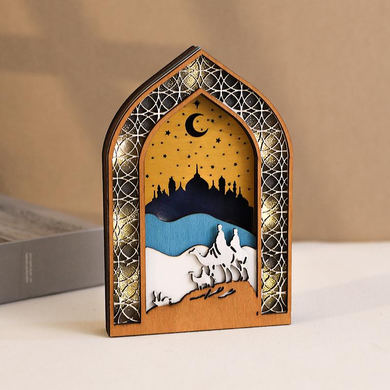 Ramadan Wooden Moon Mosque Night Light Table Ornament EID Mubarak Party Light 2025 Islam Muslim Home Decoration Eid Al Adha Gift