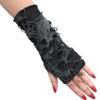 זוג כפפות ליל כל הקדושים חורים קרועים ללא אצבעות שחורות חצי אצבע סגנון פאנק אביזרי קוספליי