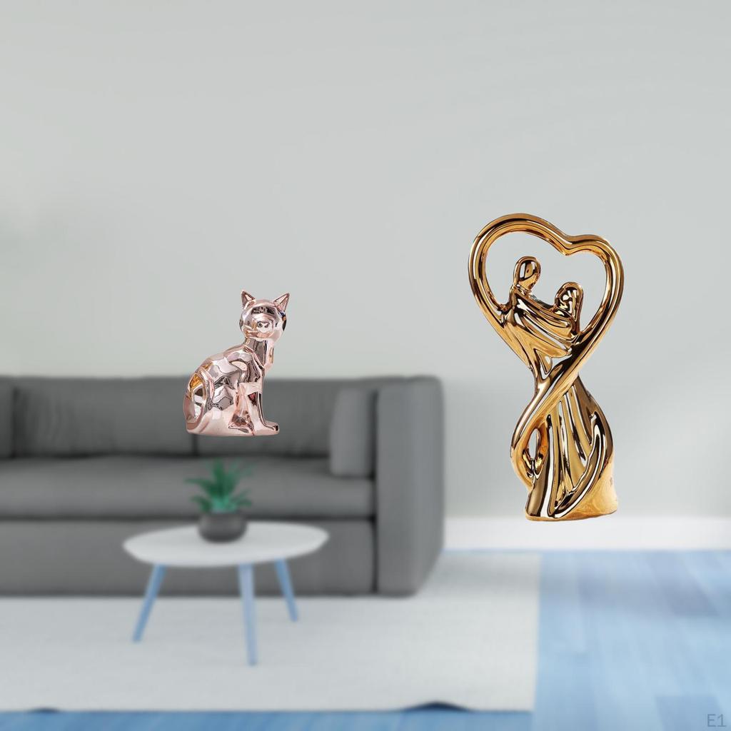 Cat Couple Statue Decorative Figurine Animal Sculpture Art Craft Ornament for Fireplace Anniversary