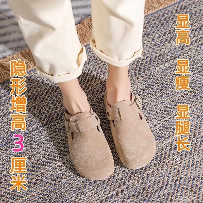 Sheepskin version~ cork thick-soled leather half-slippers for women to wear outside in summer, baotou muffin, cool slippers, half-tray shoes