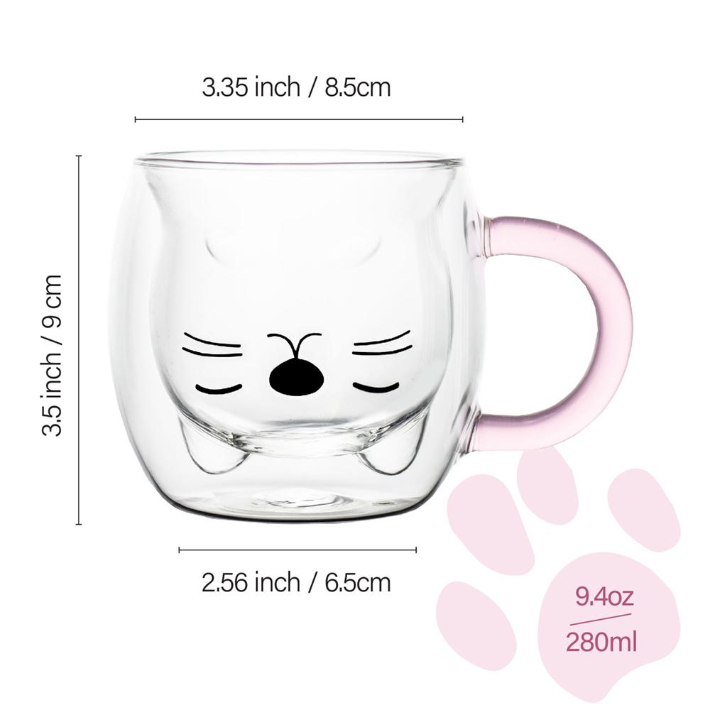 280ml Double Wall Coffee Mug Creative Pink Cat Cups Cute Glass Cup Water Milk Coffee Juice Drinks Household Cups