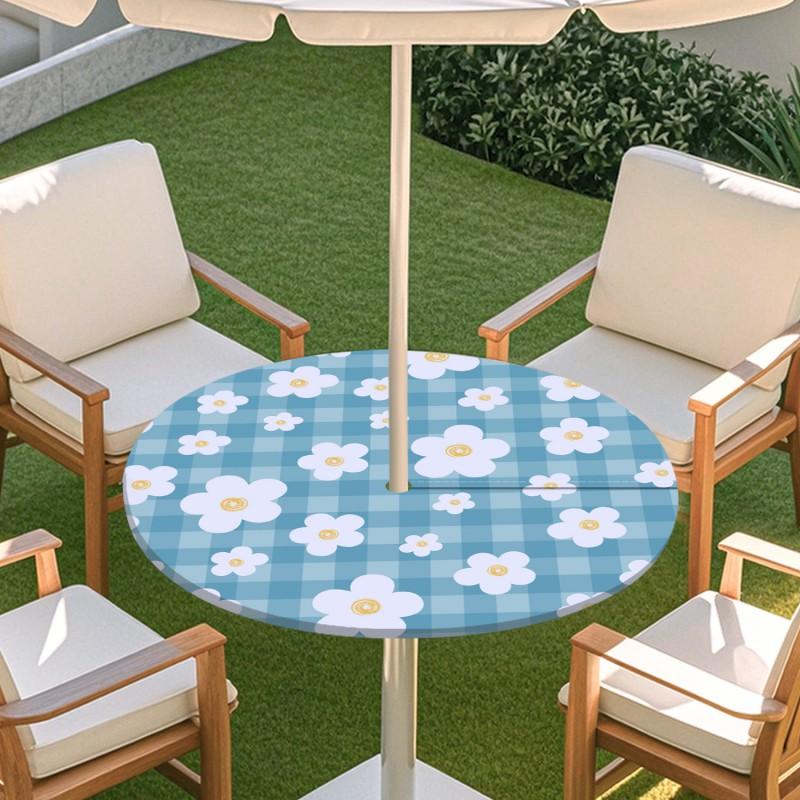 Outdoor Round Table Cover With Geometric Waterproof Elastic Hem Patio Garden Deck