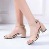 Flat heel black sandals women's summer flat bottom medium heel low heel versatile 2025 new one-word buckle pearl thick heel women's shoes