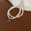 Vintage French Style T-Shaped Pearl Buckle Heart Bracelet for Women