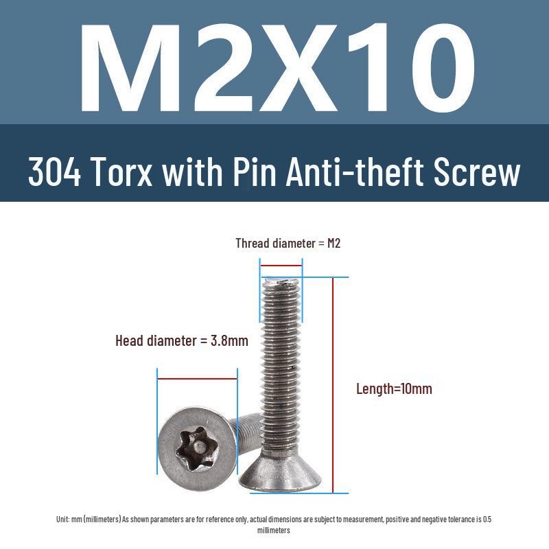 Yigu 304 Tamper-Proof Countersunk Torx Pin Screws, M2-M8, Flat Head, Anti-Removal