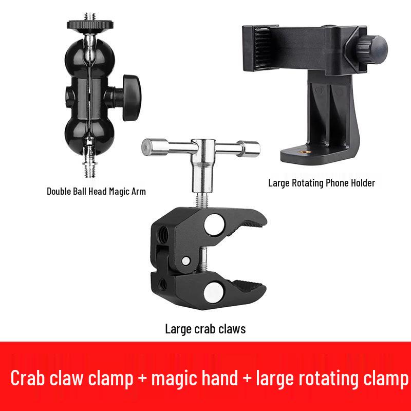 Mobile Live Streaming Stand with Metal Extension, Rotating Ball Head & Double 1/4 Clip - Multi-functional Desktop Magic Arm.
