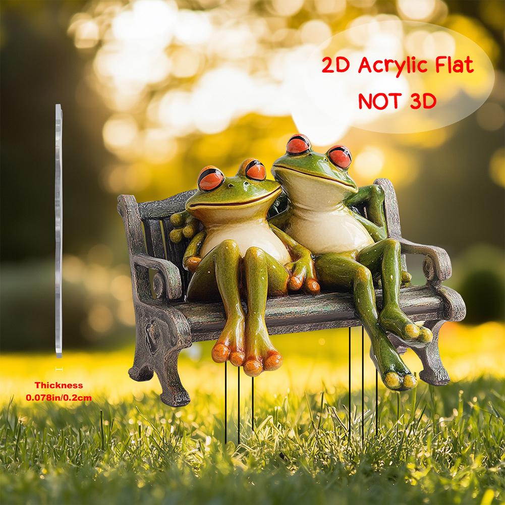 Frog Couple Garden Stake 2D Flat Acrylic Decorative Stake Frogs Decoration Animal Stake for Outdoor Indoor Yard Lawn Plants Pots