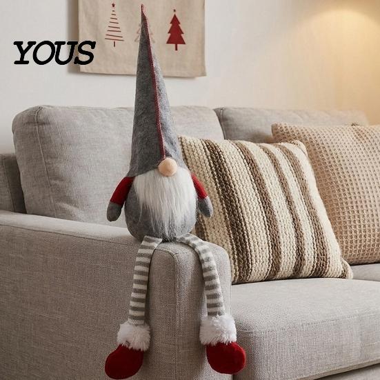 Festive Home Decor Plush Christmas Gnome Doll Decoration, Long Leg Soft Swedish Figurine, Holiday Stuffed Elf Dwarf Ornament for Tiered Tray Tabletop