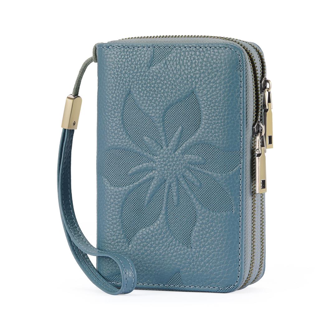 New Women First Layer Cowhide Wallet Short Double Zipper Clutch Purse Multifunctional Genuine Leather Card Coin Cash Storage Handbag